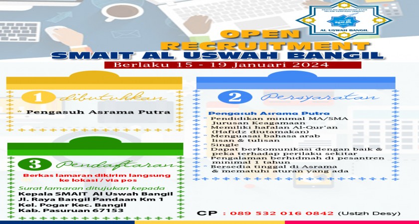 Kesempatan berkarir di SMAIT Al Uswah Bangil tahun 2024